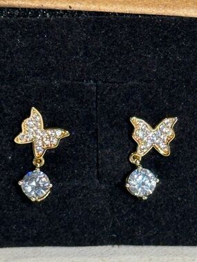 Butterfly 4mm CZ gold filled earrings. New